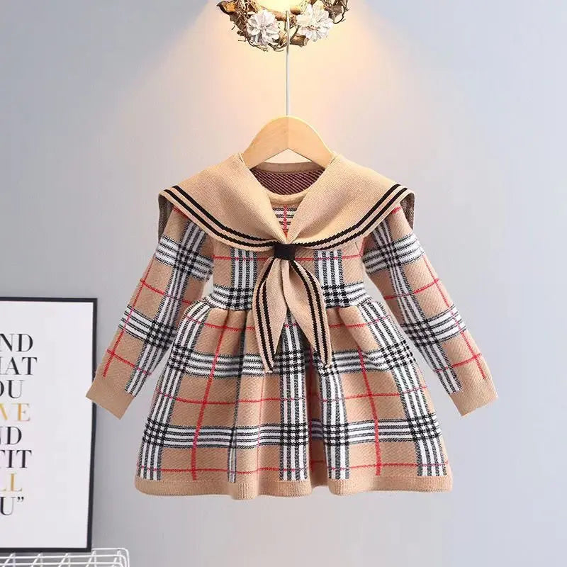 Plaid Bow Sweater Dress