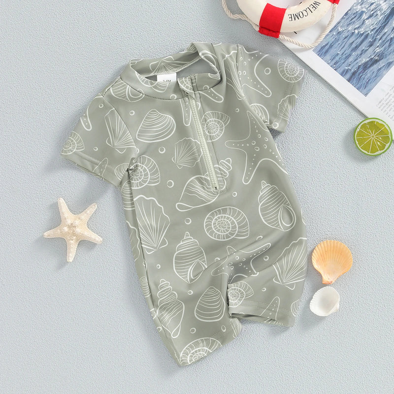 Baby Boy Shell Short Sleeve Swimsuit